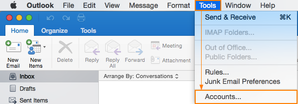 edit the account name after setup in outlook 2016 for mac